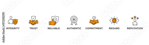 Credibility banner web icon vector illustration concept with icon of integrity, trust, reliable, authentic, commitment, regard, and reputation