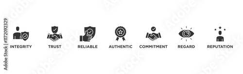Credibility banner web icon vector illustration concept with icon of integrity, trust, reliable, authentic, commitment, regard, and reputation
