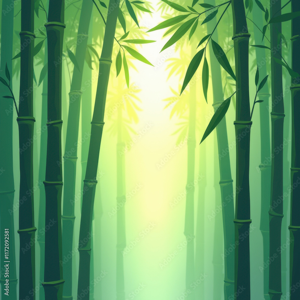 Obraz premium Serene Bamboo Forest Sunrise Illustration - Nature