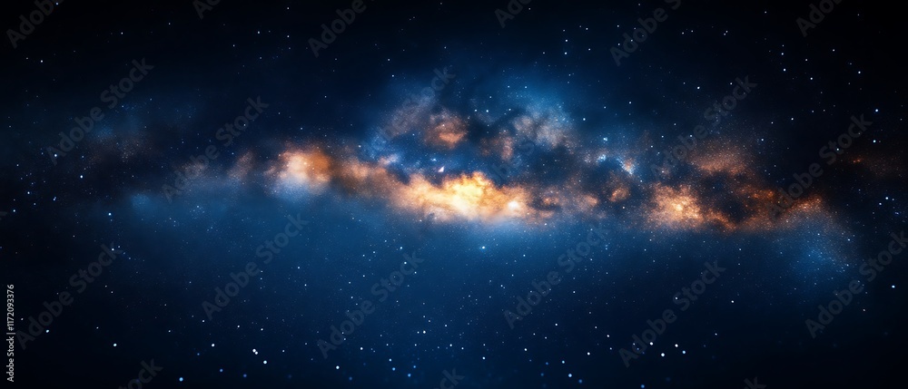Fototapeta premium Cosmic Nebula Orange and Blue Gas Clouds in Dark Space.