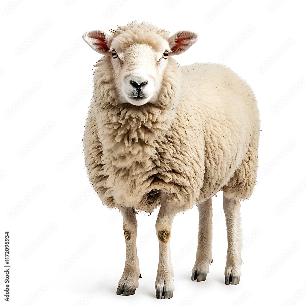 Fluffy sheep, studio shot, white background, farm animal. Fluffy sheep, studio shot, white background, farm animal.