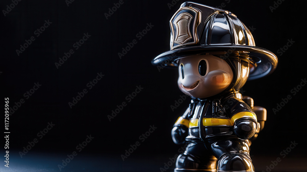 polished firefighter toy figure stands proudly studio light, showcasing its vibrant colors and detailed design, evoking sense of bravery and