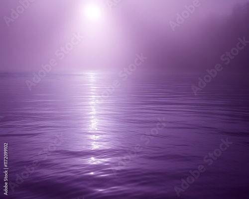 Purple sunrise over misty water. photo