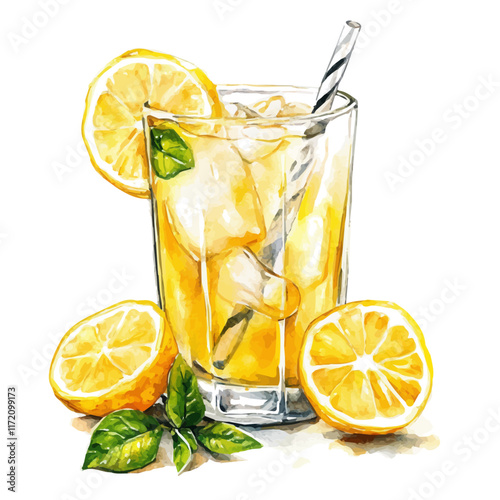 A watercolor vector painting of a Hot Lemonade, isolated on a white background. Hot Lemonade vector.

