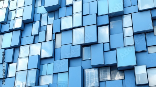Wallpaper Mural Abstract Modern Architecture with Blue Facade Composed of Geometric Shapes and Glass Windows Reflecting the Sky, Ideal for Background and Design Projects Torontodigital.ca