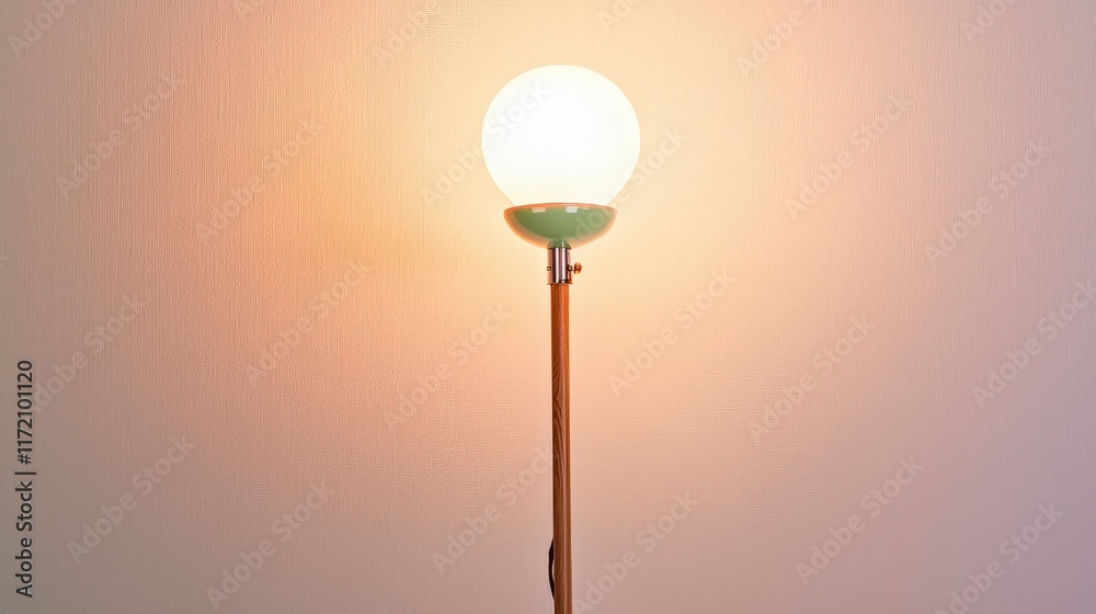 Illuminated Mid Century Modern Floor Lamp with Wooden Stand and Orb Shade Illuminated Mid Century Modern Floor Lamp with Wooden Stand and Orb Shade