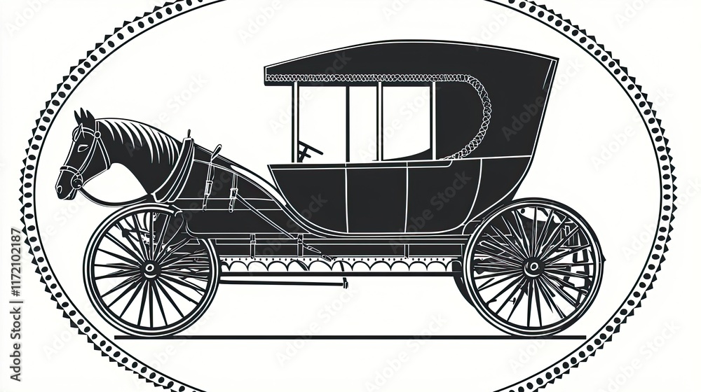 Naklejka premium A vintage horse-drawn carriage illustration, showcasing classic transportation design.