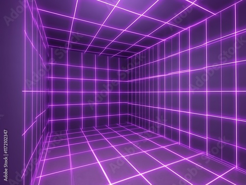 Purple Neon Grid Lines Illuminate a Room
