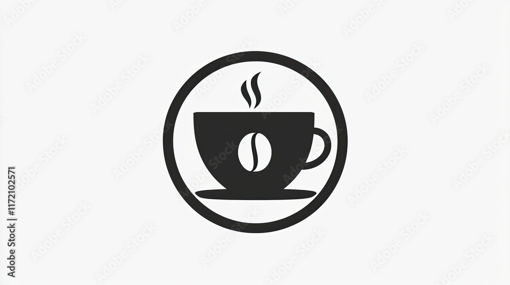 A minimalist logo featuring a coffee cup with steam and a coffee bean icon. A minimalist logo featuring a coffee cup with steam and a coffee bean icon.