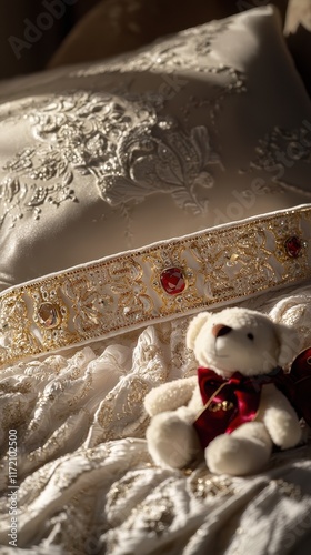 Emotional Support Animal Collar Showcasing Intricate Palace Motifs on Velvet Cushion