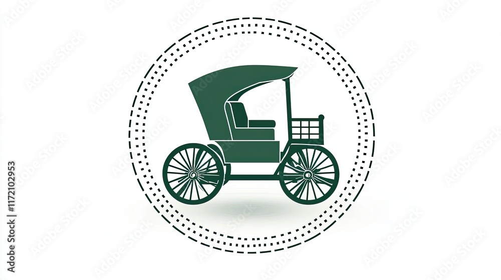Fototapeta premium A vintage-style illustration of a horse-drawn carriage in a circular design.