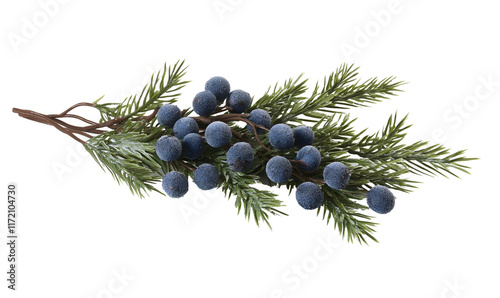 Artificial juniper sprig with blue berries.