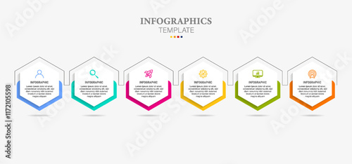 hexagon style Infographic design template Vector with icons and 6 options or steps. Can be used for process diagram, presentations, workflow layout, banner, flow chart, info graph