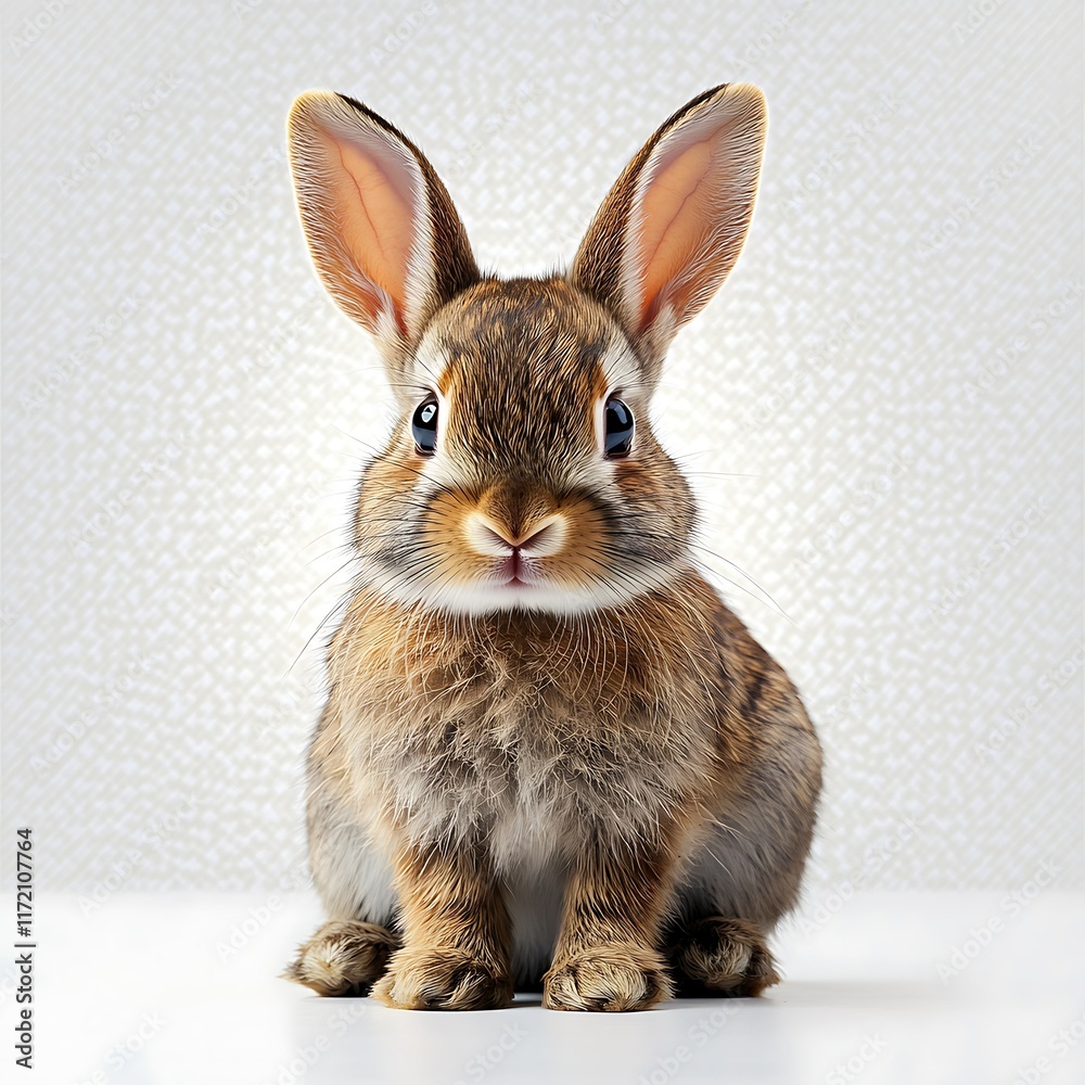 Obraz premium Cute brown bunny rabbit sits, studio shot, white background, Easter.