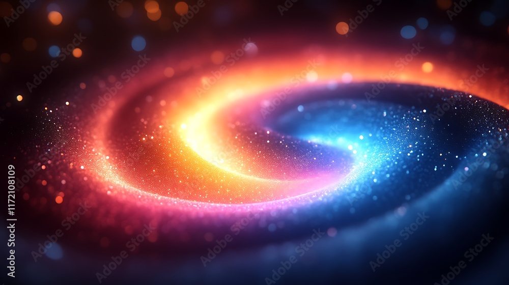 Abstract swirling nebula with vibrant orange and blue light.