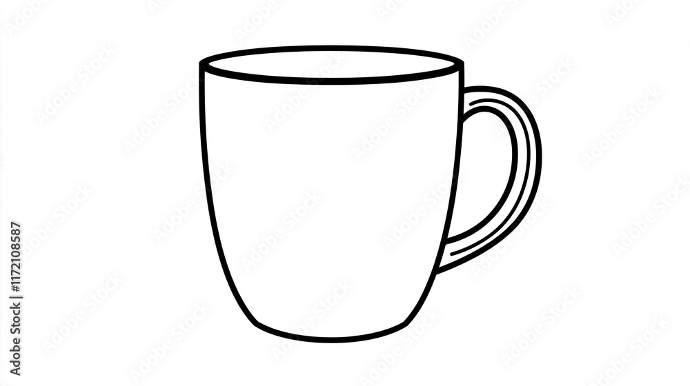 A simple line drawing of a coffee mug, empty and unadorned. A simple line drawing of a coffee mug, empty and unadorned.