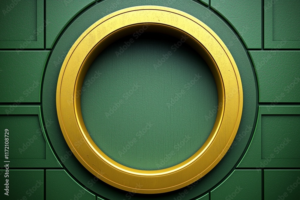 Gold Circle Frame on Green Textured Background Gold Circle Frame on Green Textured Background
