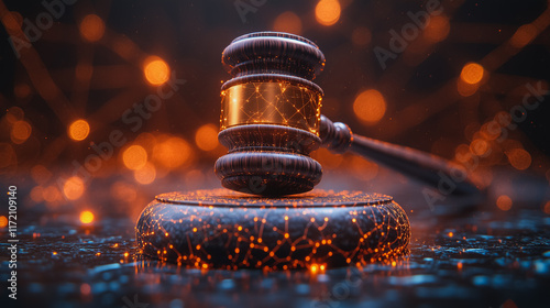 Gavel of Justice: Digital Gavel on Glowing Embers 