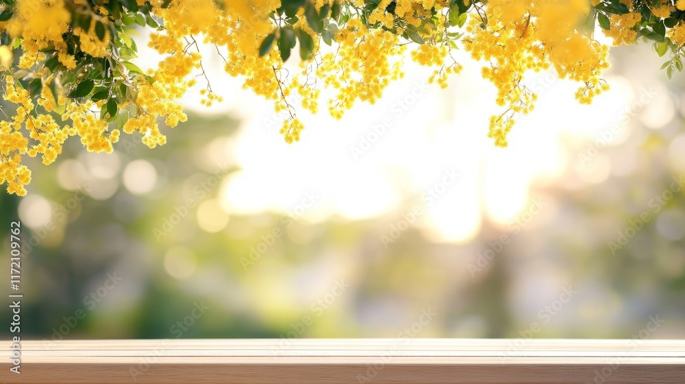 Obraz premium Mimosa background, mimosa blooming, Festival of mimosa, park of mimosa, vibrant colors, mimosa banner