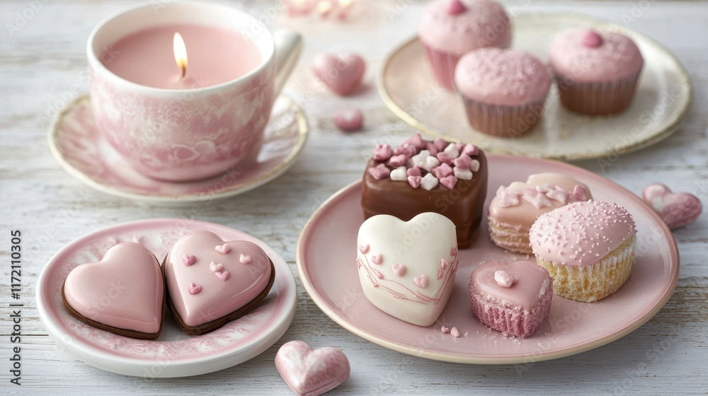A delightful assortment of cupcakes arranged on a decorative plate, perfect for celebrating love on Valentine's Day. A delightful assortment of cupcakes arranged on a decorative plate, perfect for celebrating love on Valentine's Day.