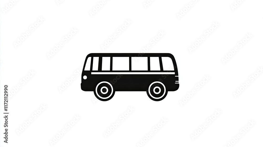 A simple black silhouette of a bus, representing public transport or travel. A simple black silhouette of a bus, representing public transport or travel.