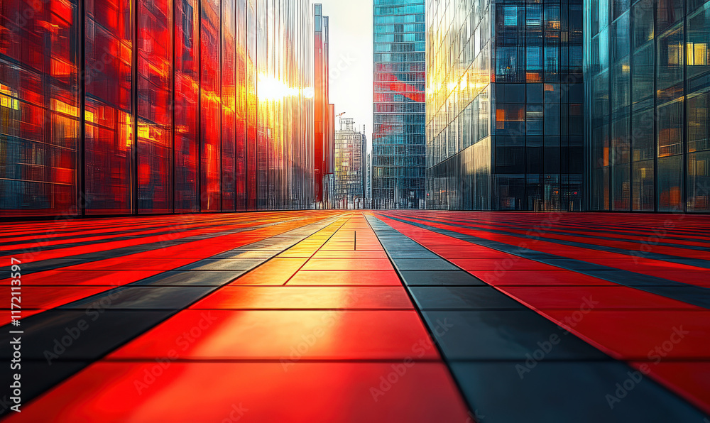 Φωτογραφία The streets in the city are paved with red and blue rainbow runways, with high-r