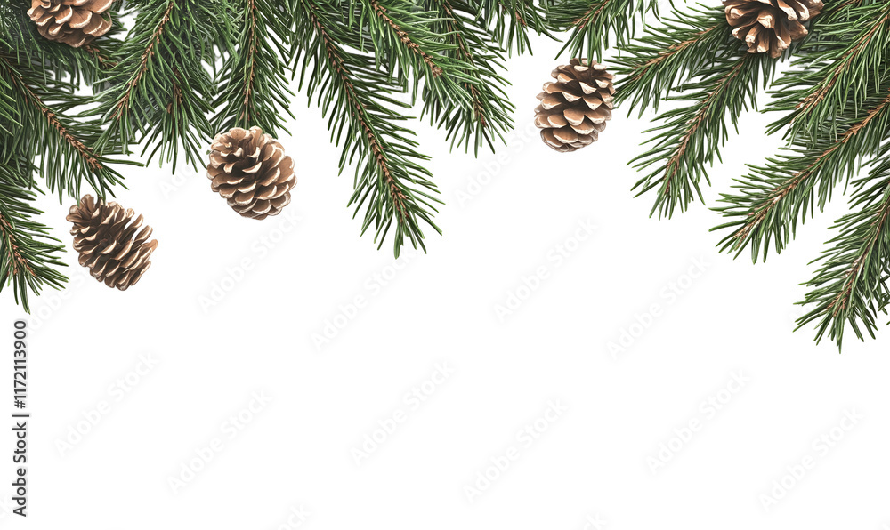 Festive pine branches with cones border. Festive pine branches with cones border.