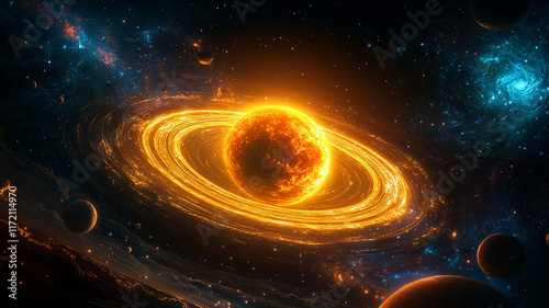 A breathtaking depiction of the solar system with the Sun at the center