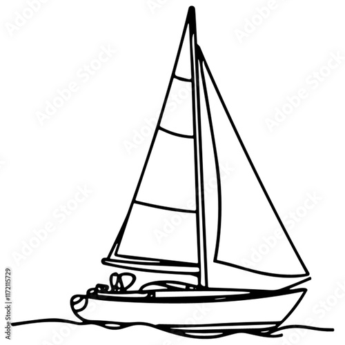 Wallpaper Mural Minimalistic sailing boat drawing in black ink on white background, artistry Torontodigital.ca