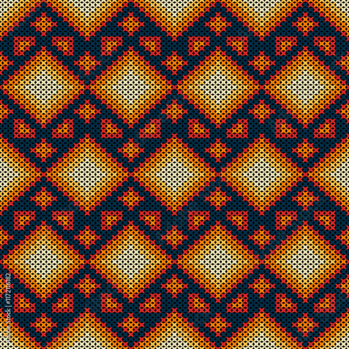 Knitted fabric design seamless. Knitting pattern illustration design for decoration, clothing, fabric texture