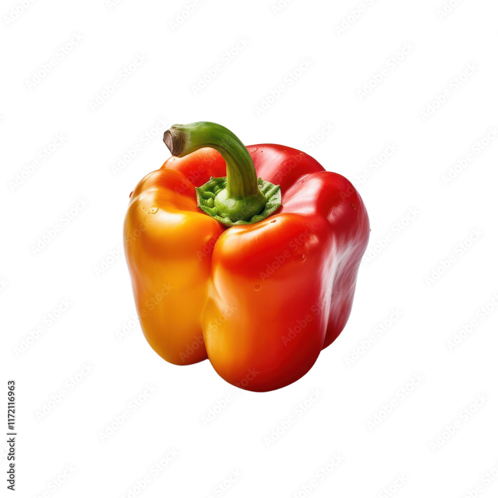 A bright red pepper with a yellow core.