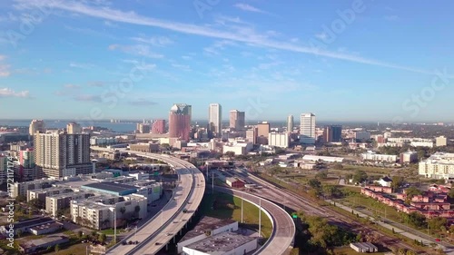 Aerial view of downtown Tampa, Florida during early morning hours photo