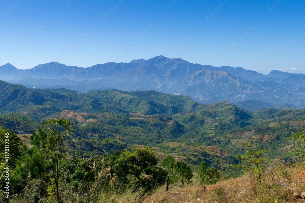 Fototapeta premium A majestic mountain range under a clear sky