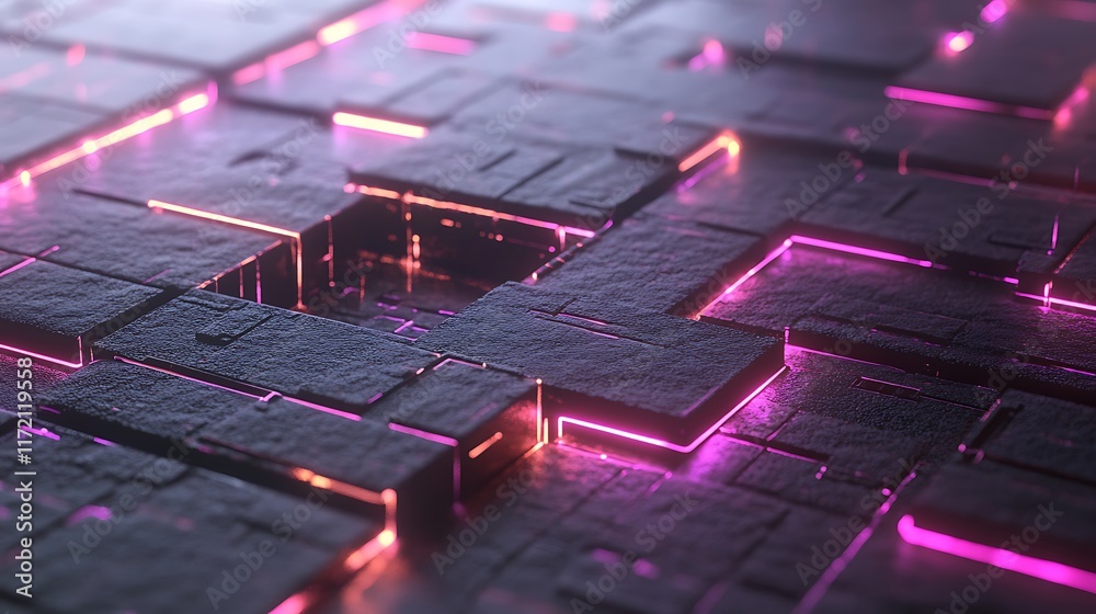 Abstract Digital Blocks Glowing Neon Lights Abstract Digital Blocks Glowing Neon Lights