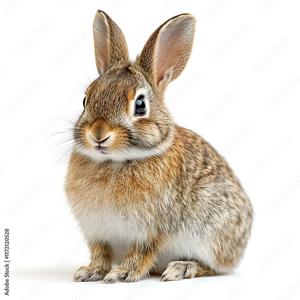 Fototapeta premium Cute brown bunny rabbit, isolated on white background, perfect for children's books or pet websites.