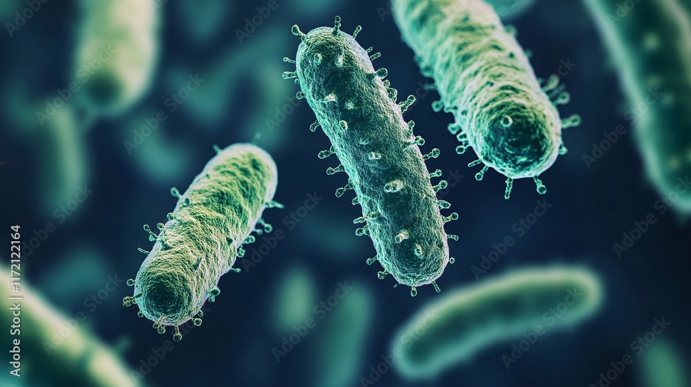 Viruses and bacteria. Microscopic view of virus cells. 3d rendering. Viruses and bacteria. Microscopic view of virus cells. 3d rendering.