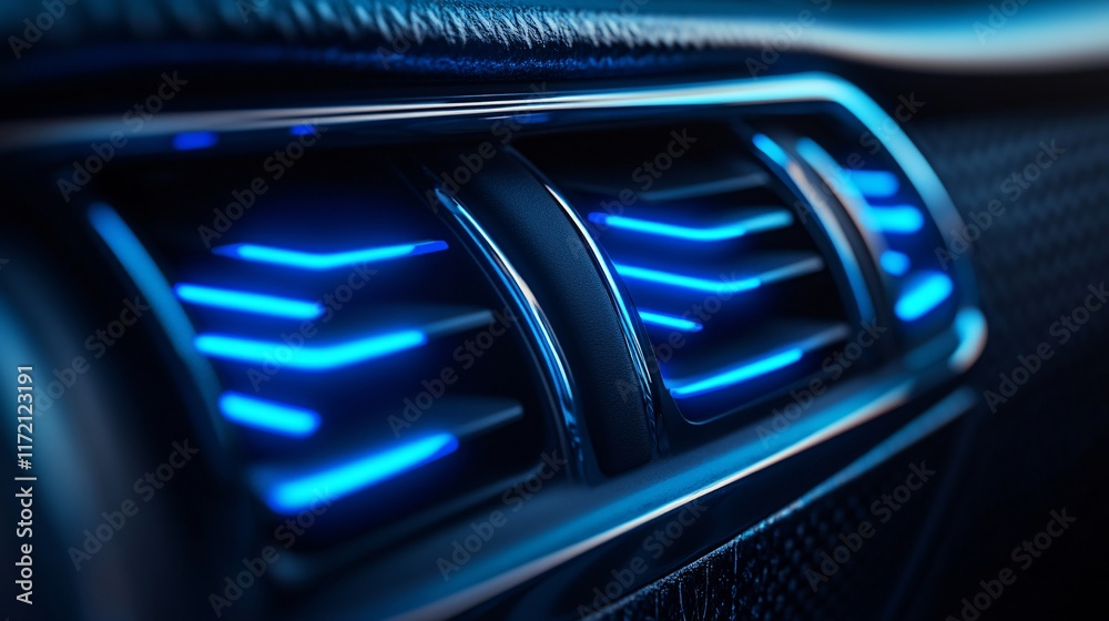 Fototapeta premium Modern car interior details. Close up view of the air conditioning system.