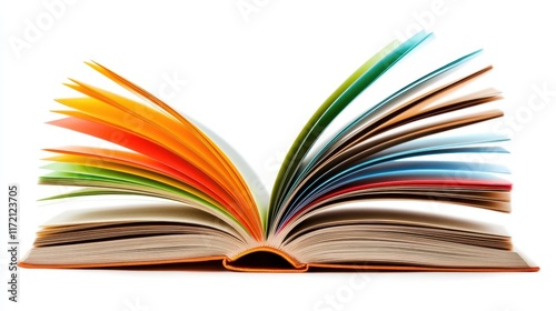Colorful Book with Flipped Pages on White Background