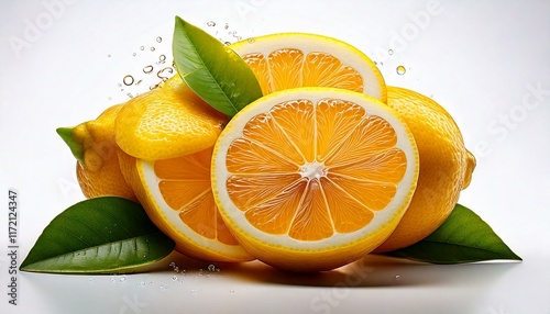lemon isolated white background with place for text, studio shot of a cooking and ingredient