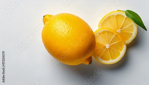 lemon isolated white background with copy space; minimal flat lay