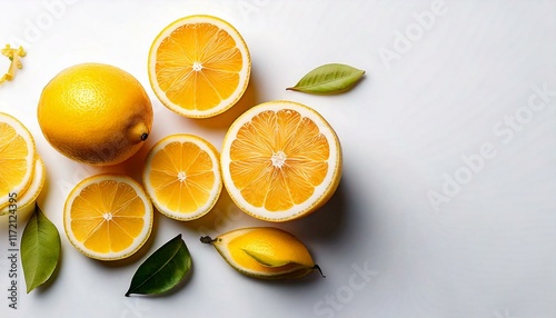 lemon isolated white background with copy space; minimal flat lay