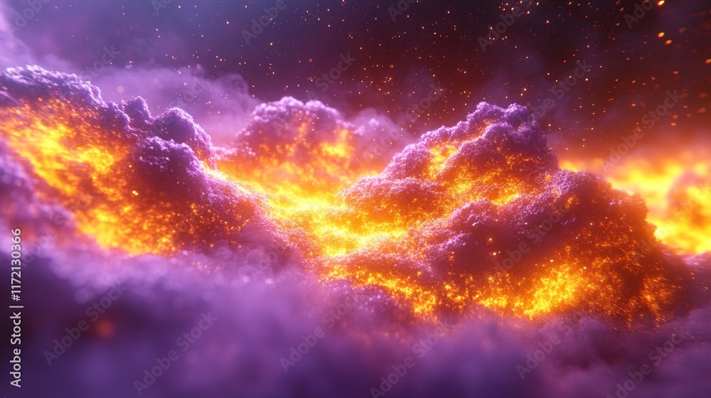 Obraz premium Burning clouds at night with embers in space.