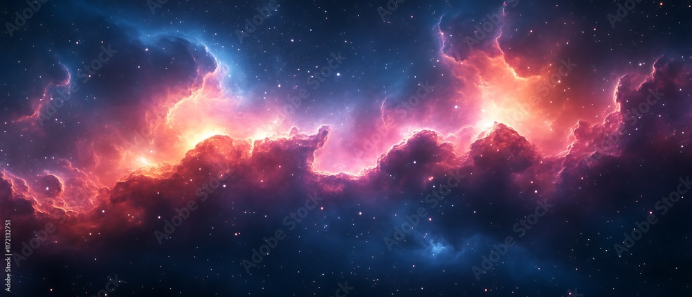 Fototapeta premium Cosmic Nebula Red and Blue Gaseous Clouds.