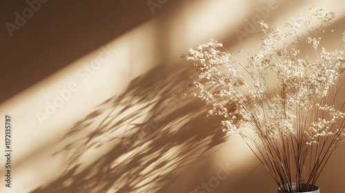 Scenery of a room with sepia colored flowers