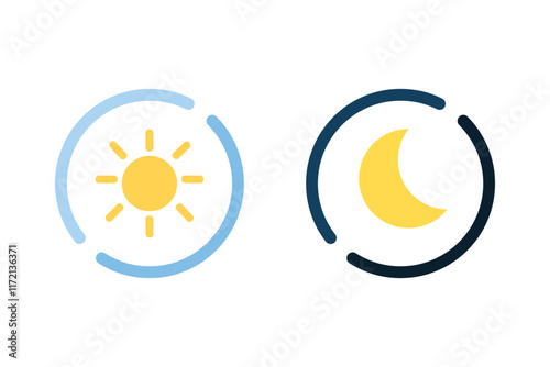 Day and night outline icon set. Sun and moon sign. Natural, cycle, contrast, season concepts. Flat modern vector design isolated illustration.