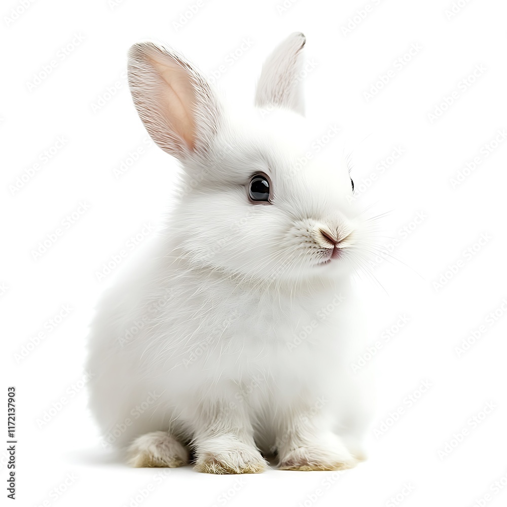 Cute white bunny rabbit sitting, isolated on white background, for Easter greeting cards. Cute white bunny rabbit sitting, isolated on white background, for Easter greeting cards.