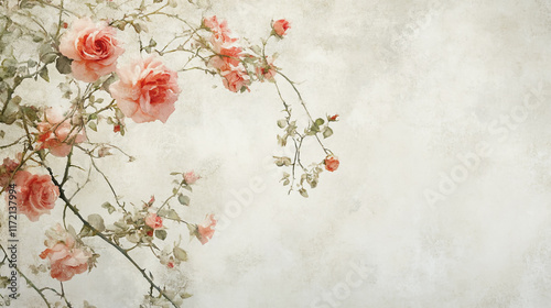 Elegant wedding invitation card background vector. Minimal hand painted watercolor botanical flowers texture template background. Design for wedding, vip cover, poster, rsvp moderncard.Valentine's Day