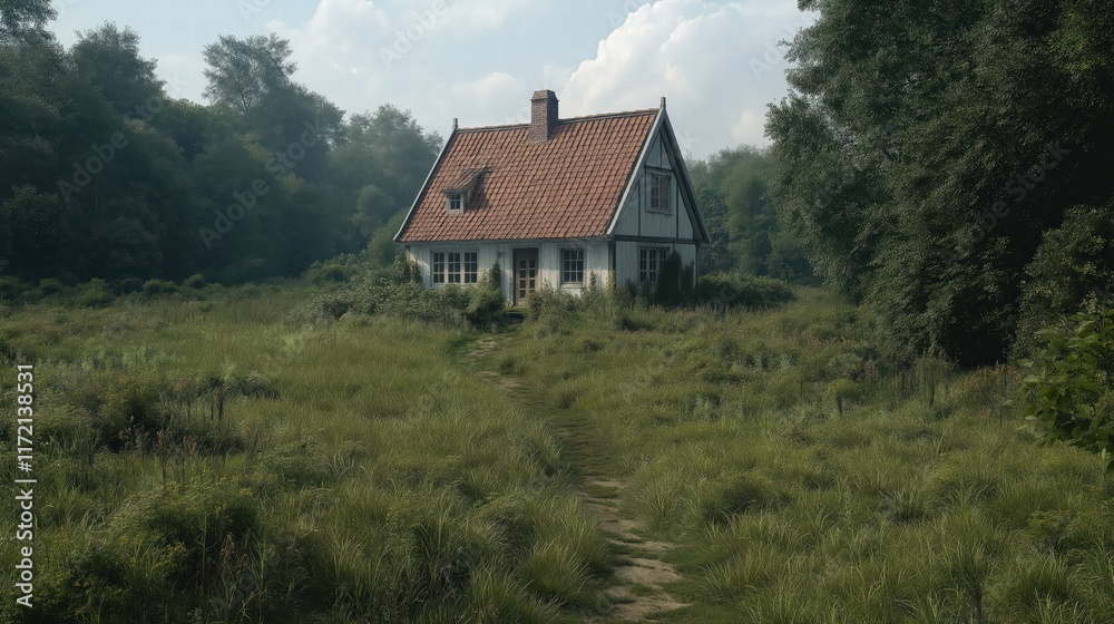 Fototapeta premium Abandoned House in Overgrown Landscape