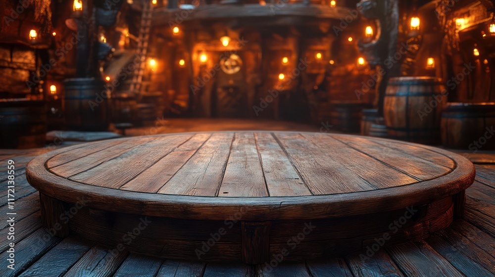 Fototapeta premium Rustic Wooden Table in a Tavern Setting