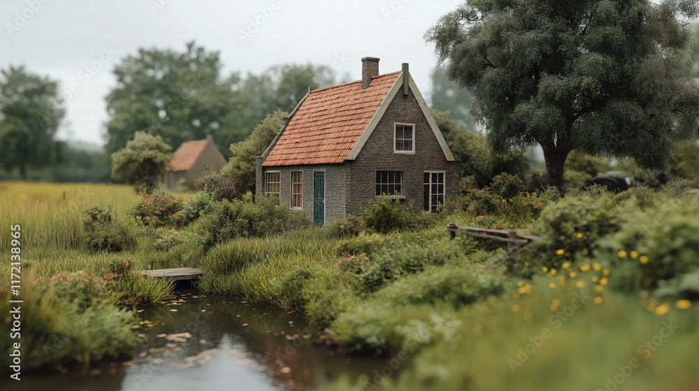 Charming Miniature House in a Serene Landscape Charming Miniature House in a Serene Landscape